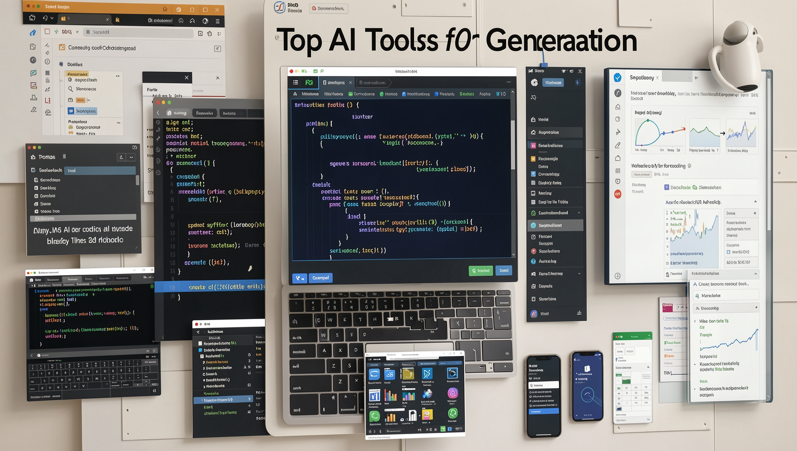 Collage of top AI coding tools showcasing various software interfaces and features.