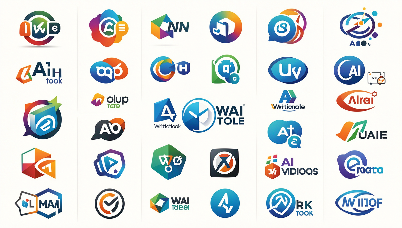 Collage of logos from top AI writing tools for content creation.