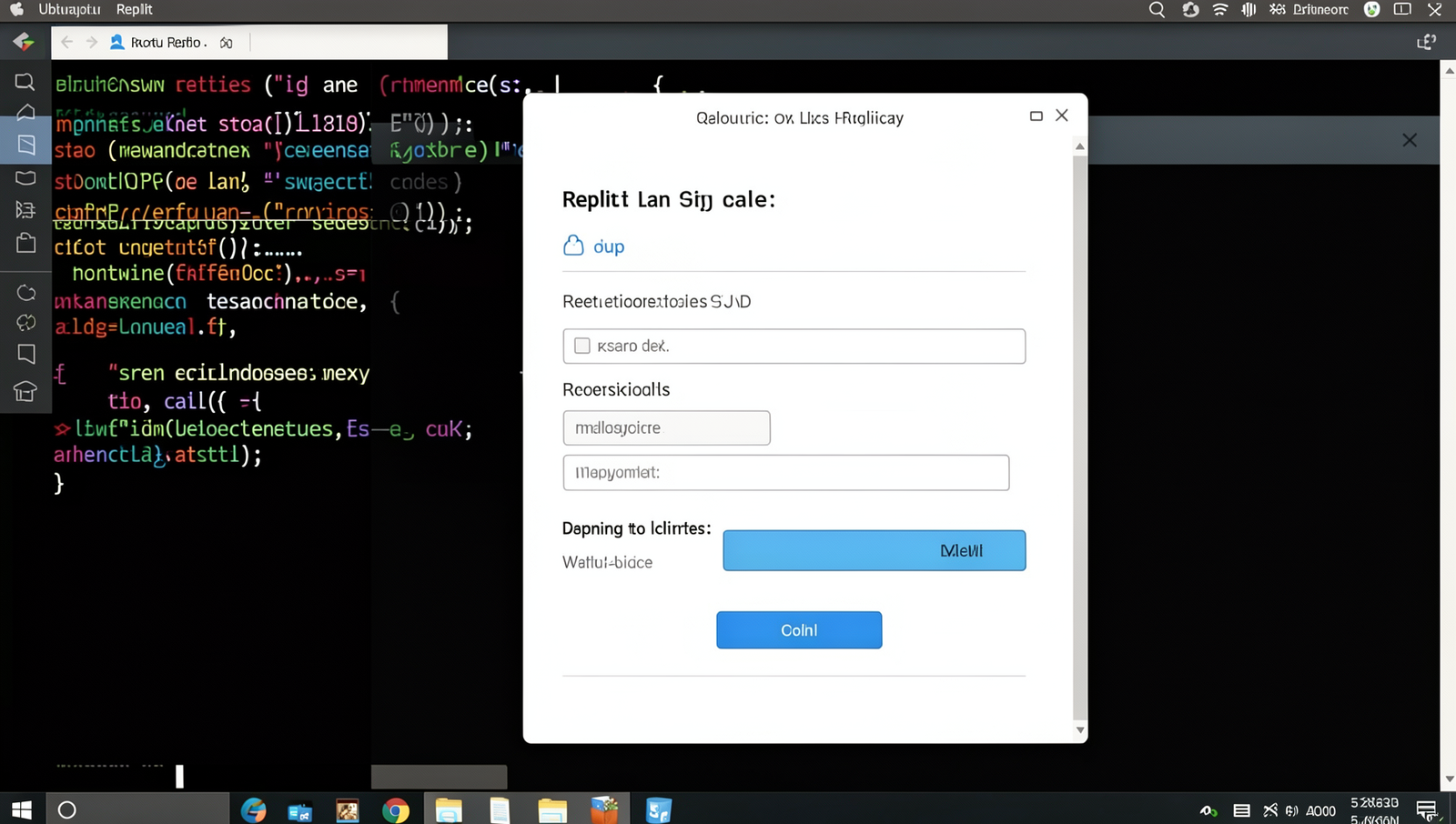 Screenshot of the Replit sign-up page on a Linux desktop environment.