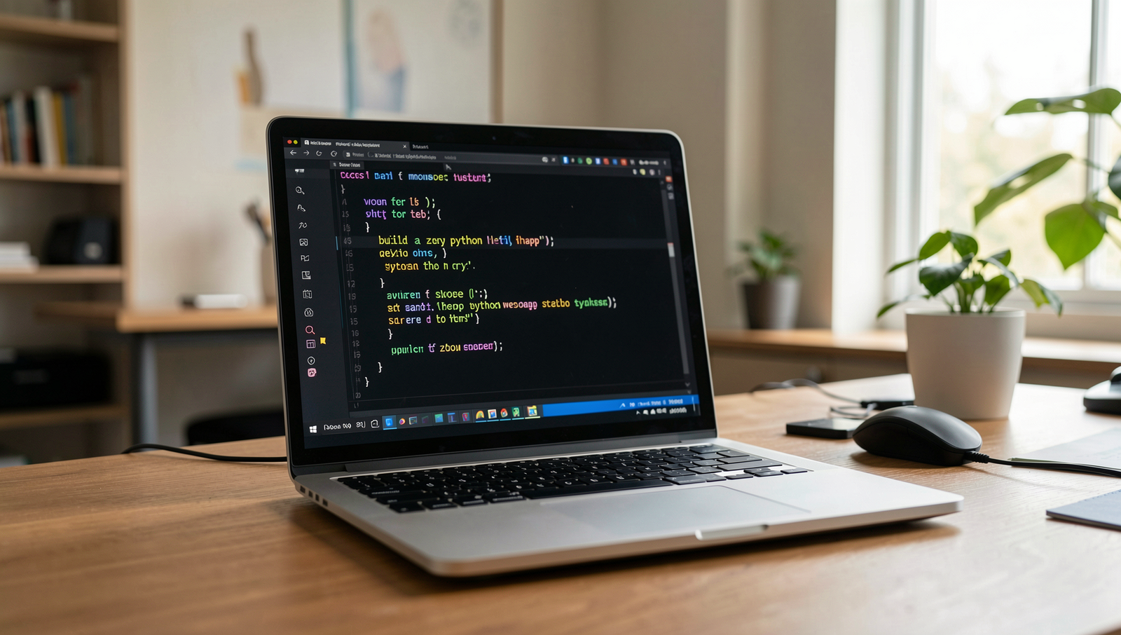 Professional photo of a developer coding a Python web app in a modern workspace.