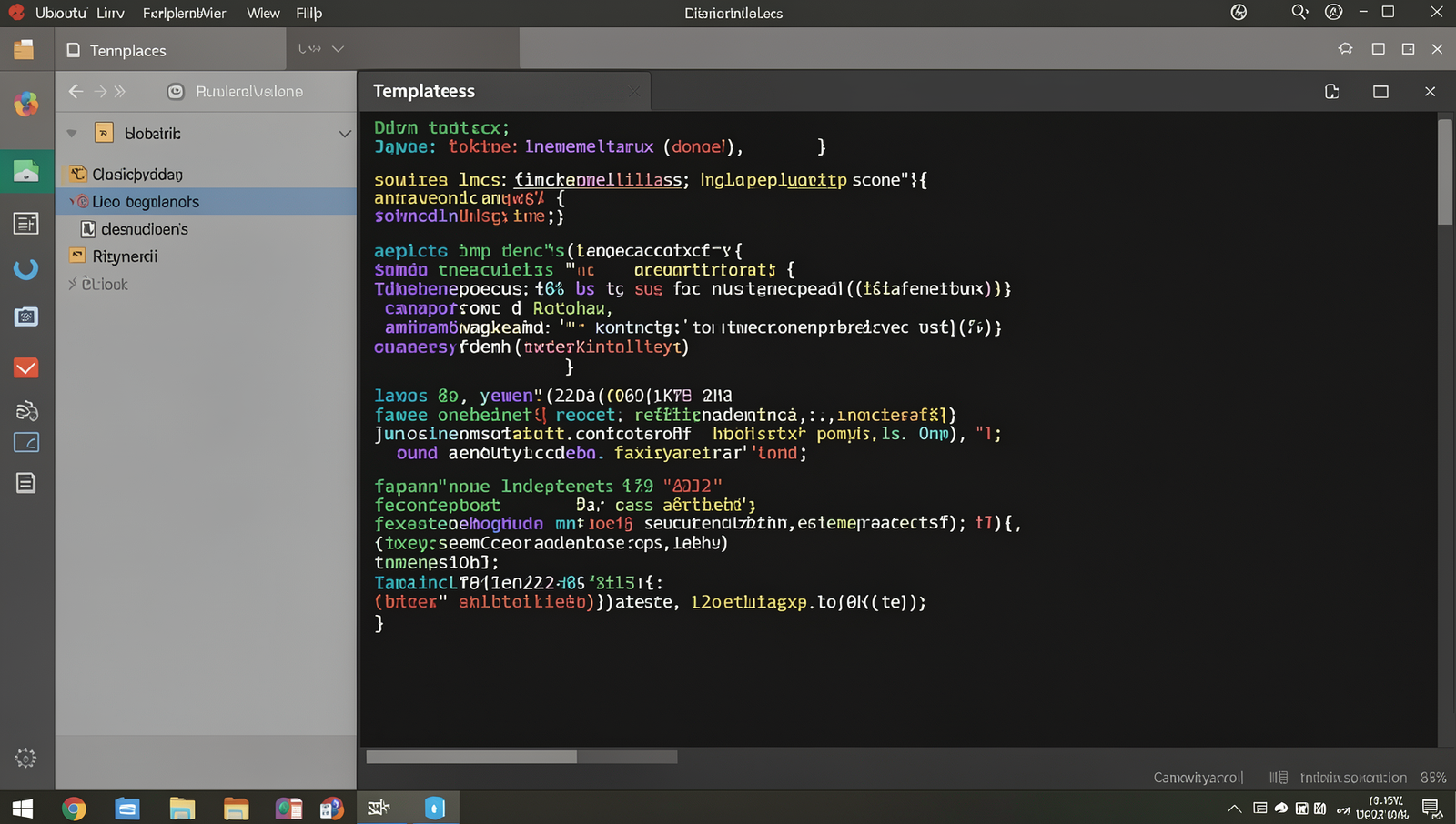 Realistic computer screen displaying a Linux desktop with a templates folder structure.