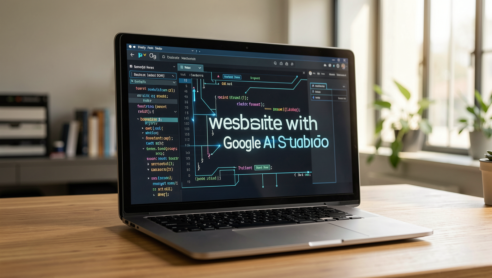 A professional setting showcasing a person using Google AI Studio to build a website.