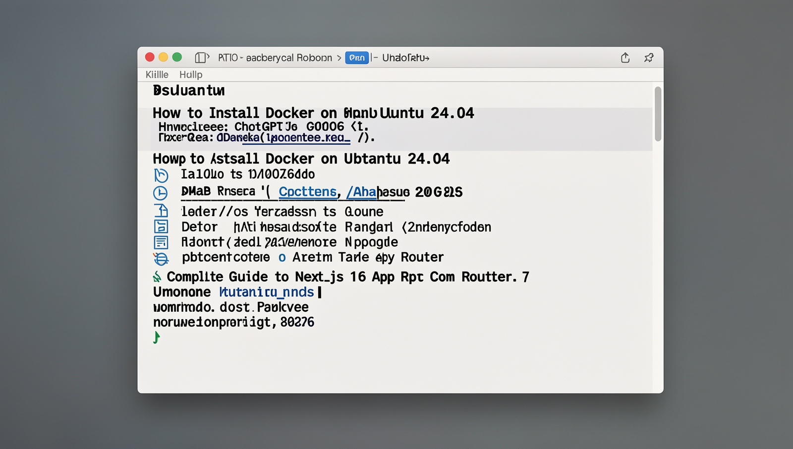Terminal window displaying Docker installation commands on Ubuntu 24.04
