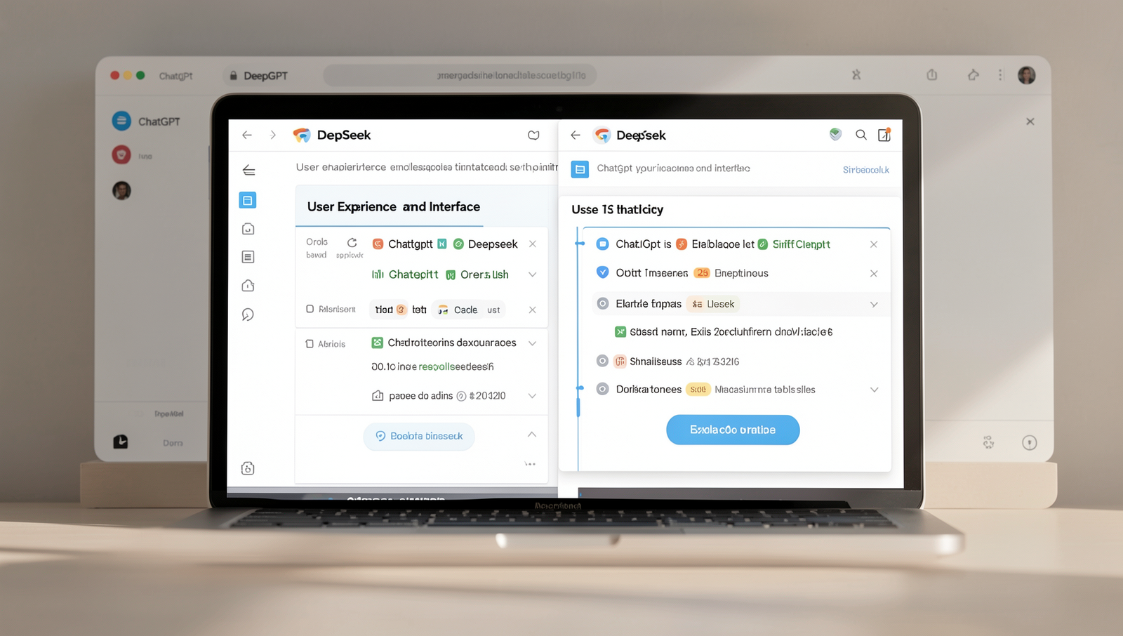 Screenshots of ChatGPT and DeepSeek interfaces showcasing user experience.