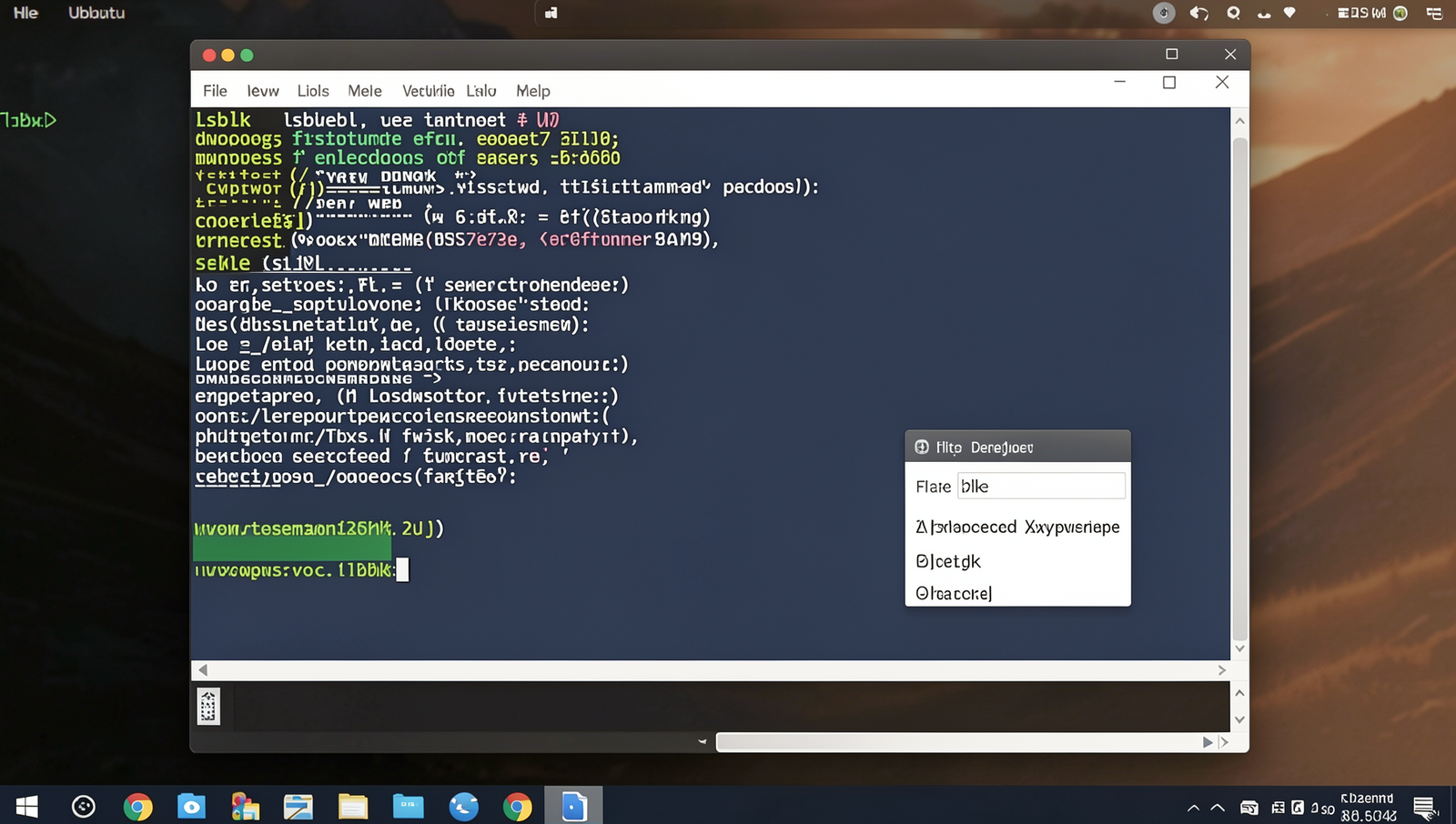Photorealistic terminal displaying lsblk output for USB device identification.