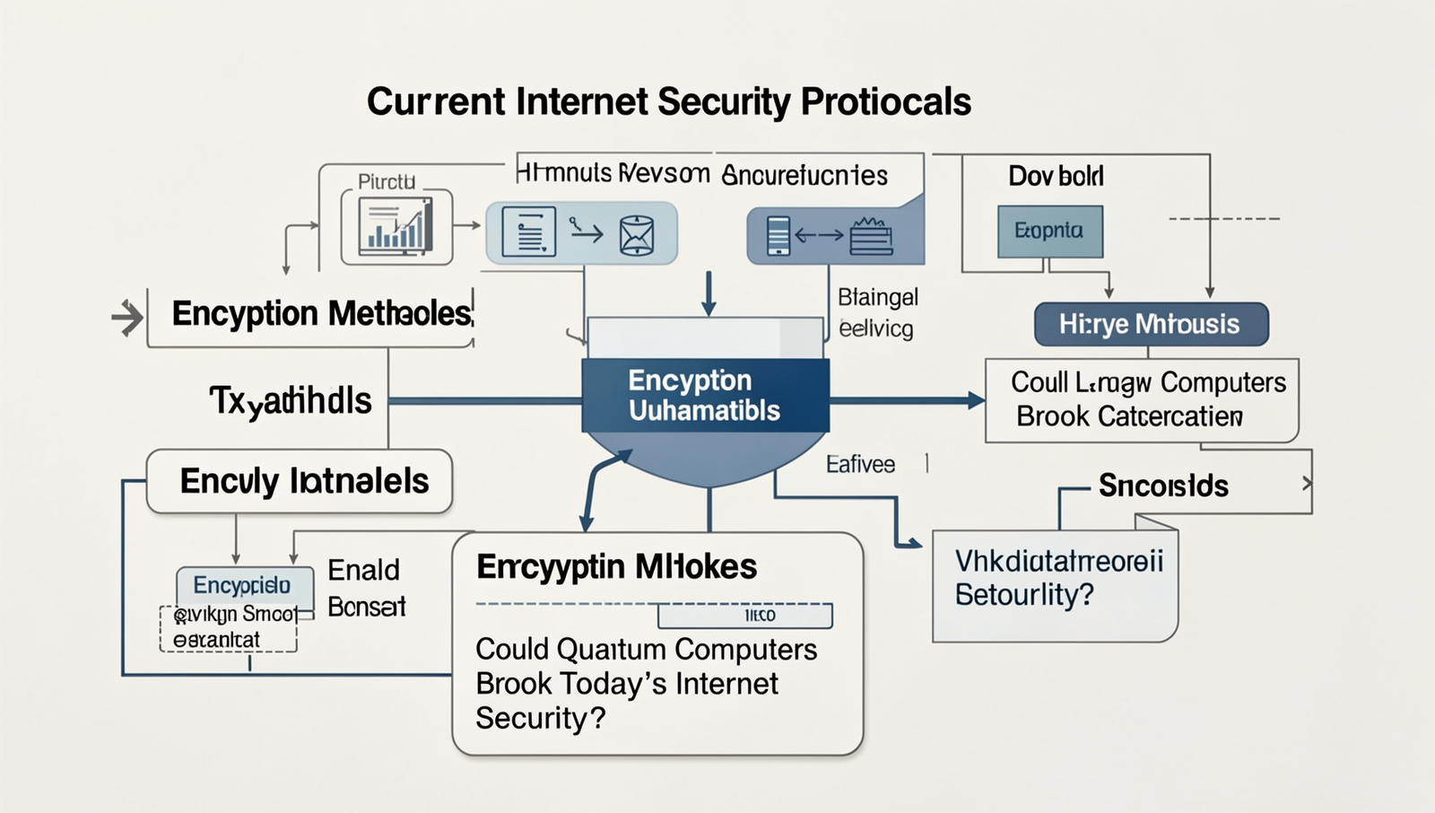 Detailed diagram of encryption methods and vulnerabilities in internet security.