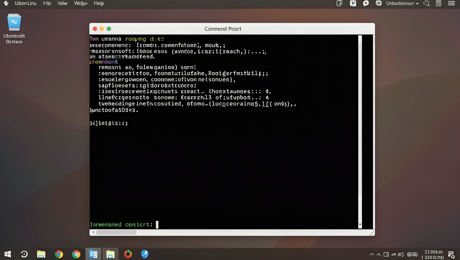 Screenshot of a Command Prompt window on a Linux desktop environment.