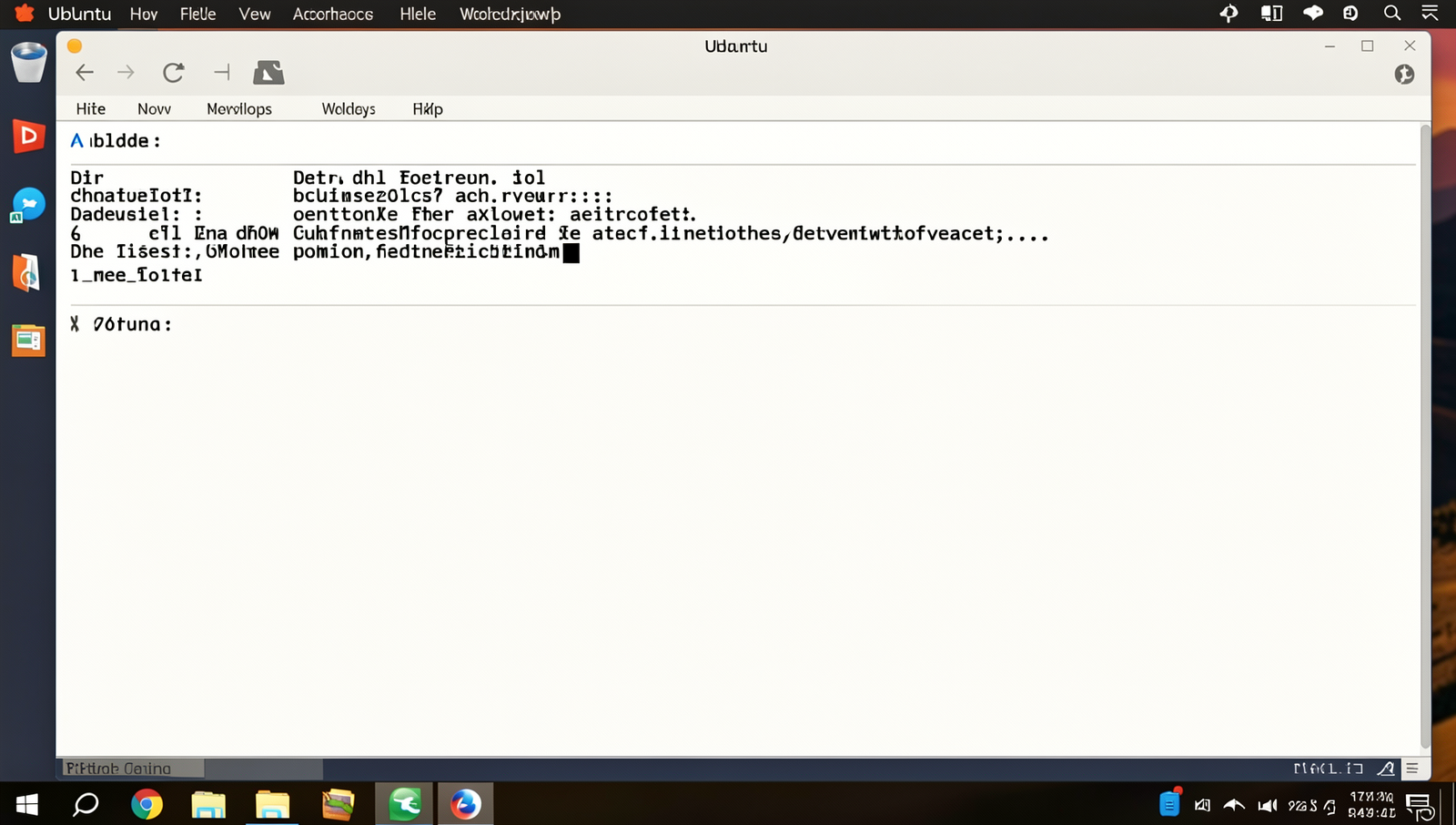 Screenshot of Linux terminal showing 'dir' command output with new folder listed.