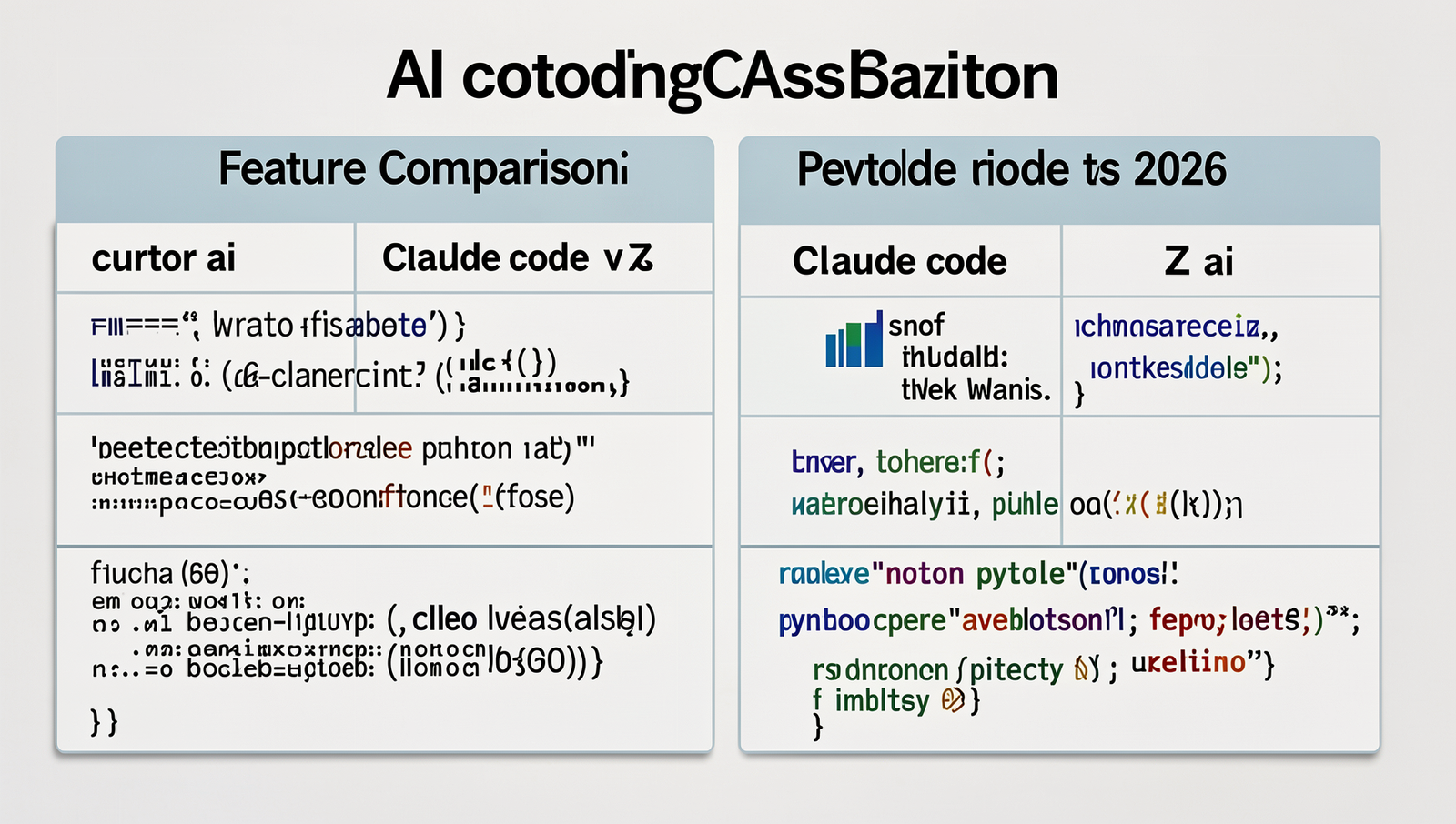 Comparison chart of features for AI coding assistants: Cursor AI, Claude Code, Z AI.