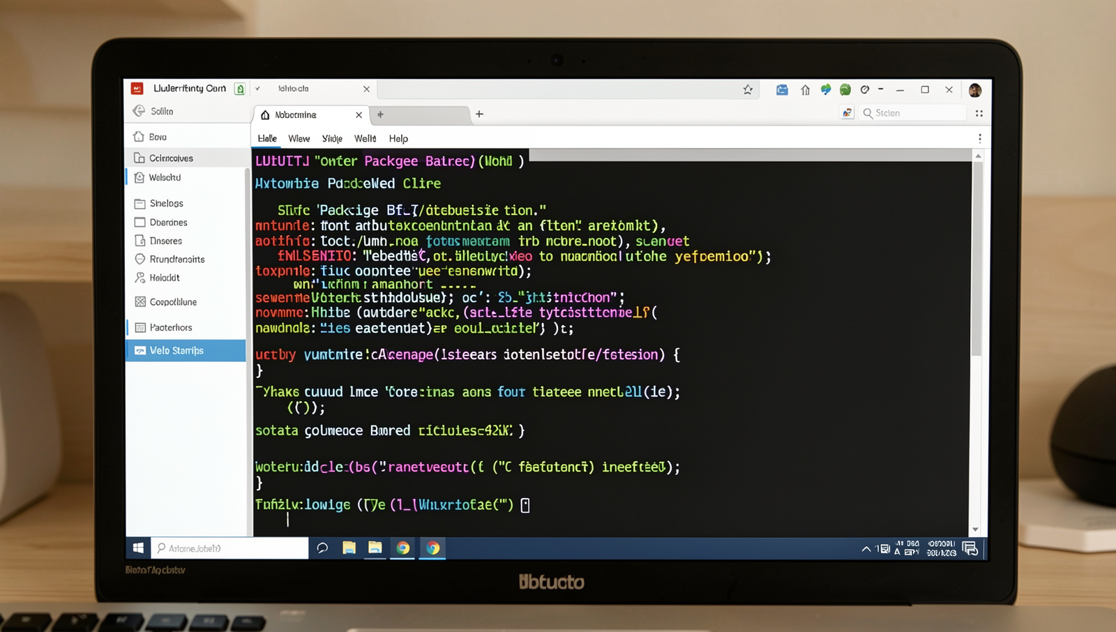 Photorealistic image of a Linux desktop showing Package Center with Web Station highlighted.