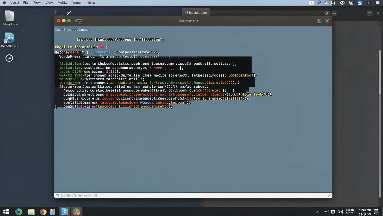 Photorealistic WordPress installation screen on a Linux desktop with natural lighting.