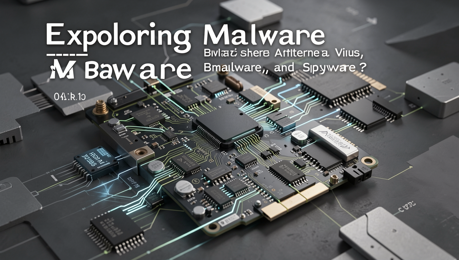 Detailed graphic illustrating various types of malware including viruses, spyware, and more.