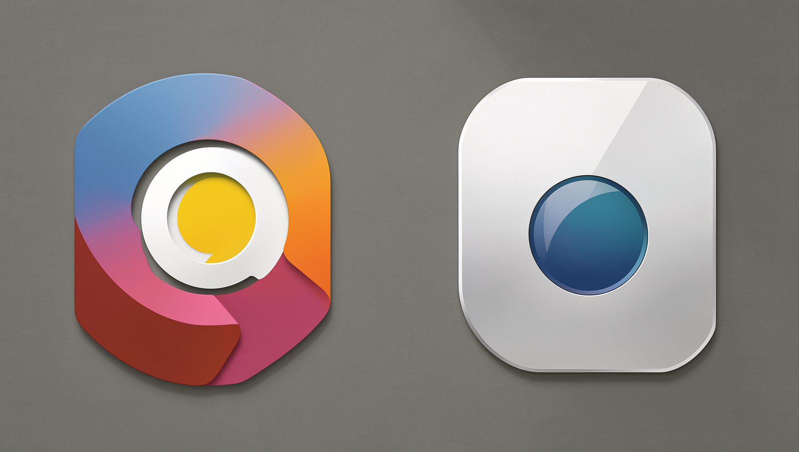 Comparison of Ubuntu and iOS logos in a photorealistic style.