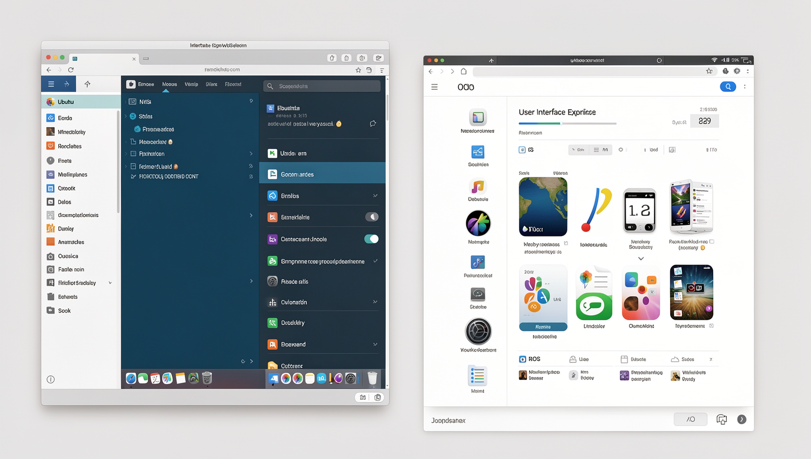 Side by side comparison of Ubuntu and iOS user interfaces in natural lighting.