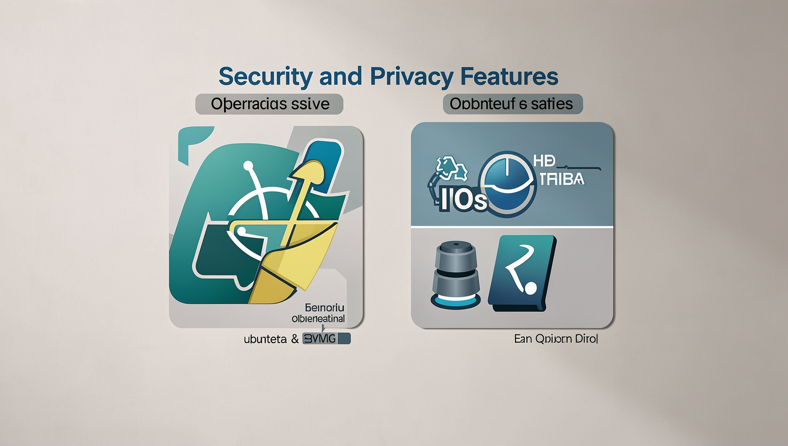 Detailed graphic comparing security features of Ubuntu and iOS operating systems.