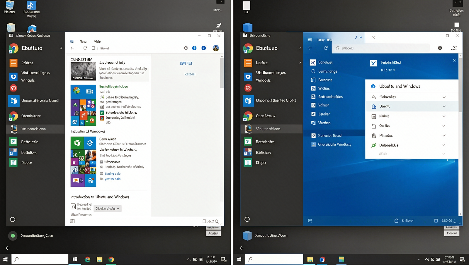 Split screen showcasing Ubuntu and Windows user interfaces for comparison.