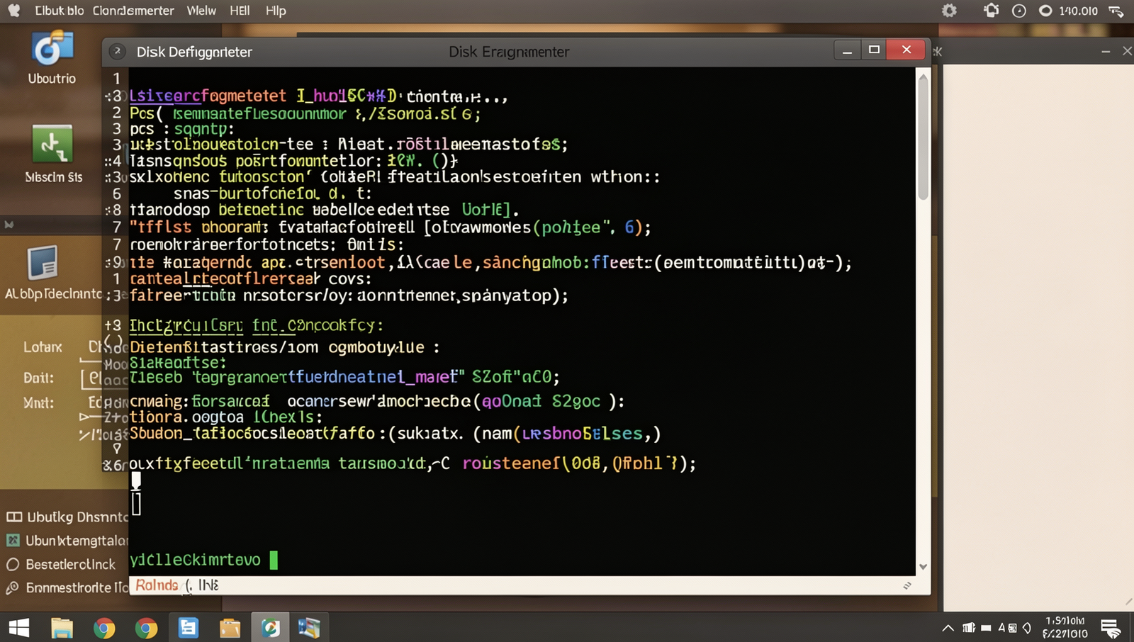 Photorealistic Disk Defragmenter interface on a Linux desktop.