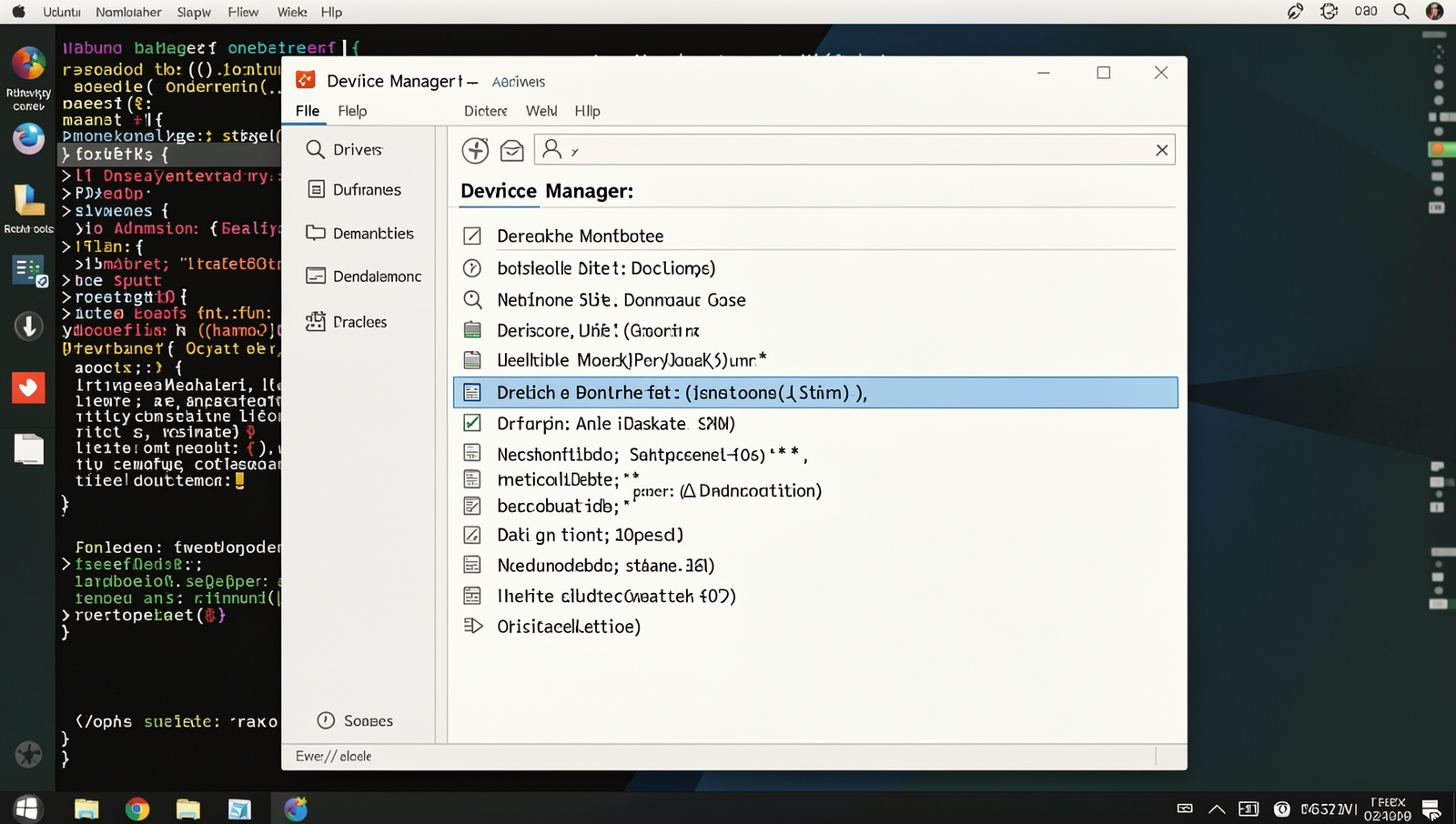 Linux Device Manager showing highlighted drivers for update in a realistic UI.