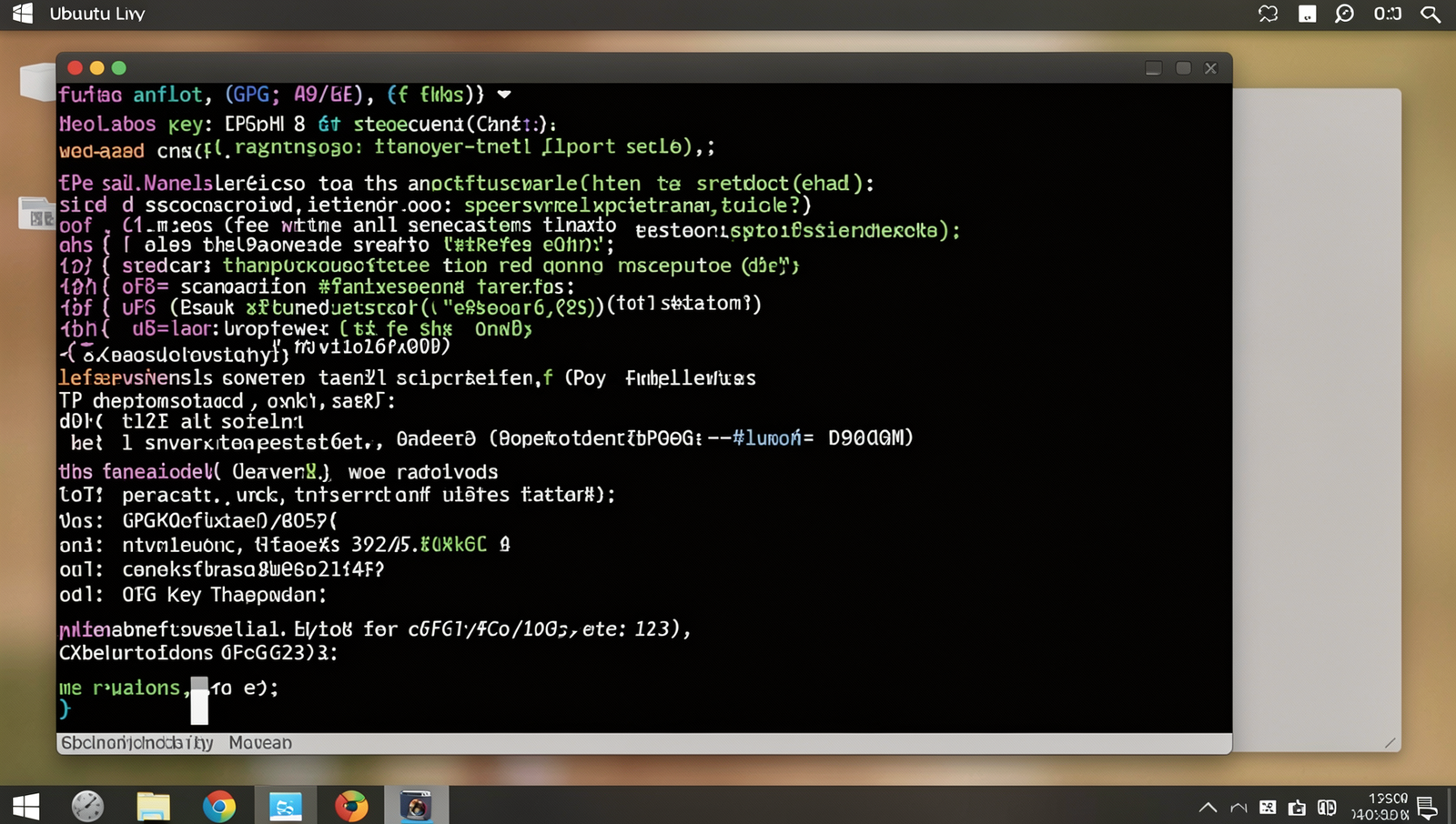Photorealistic terminal displaying GPG key addition for Docker on a Linux desktop.