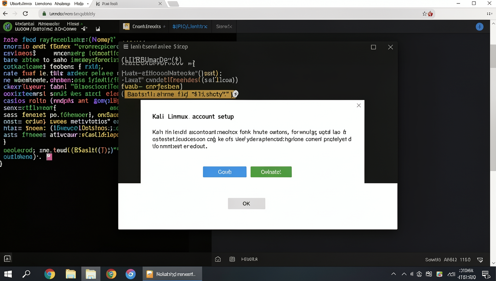 Kali Linux user account setup prompt on a realistic computer screen