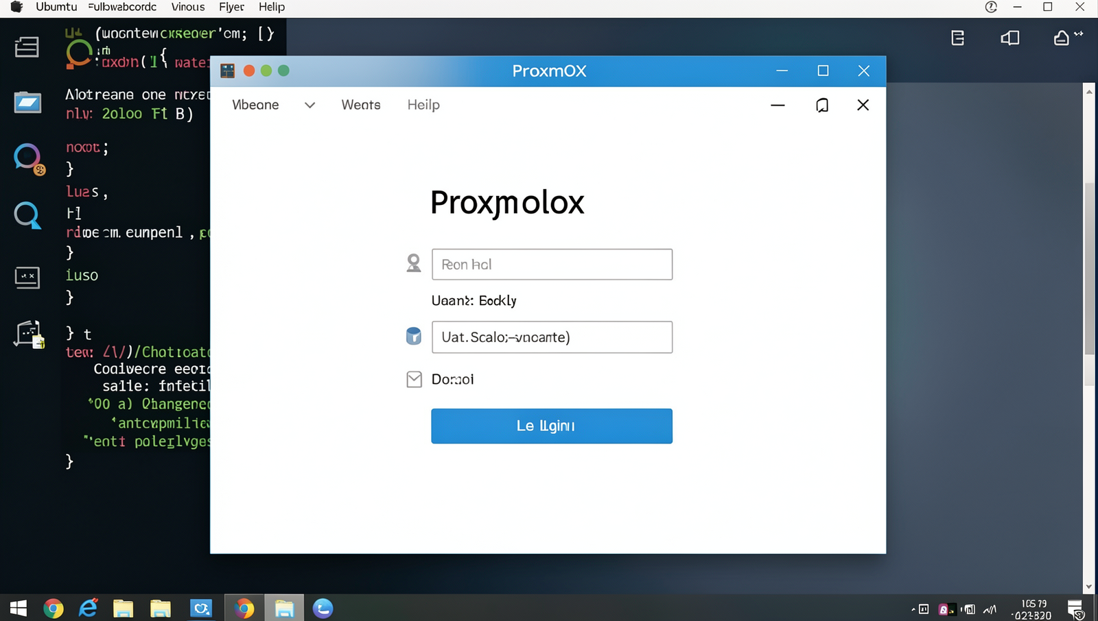 Proxmox web interface login page displayed on a computer screen.