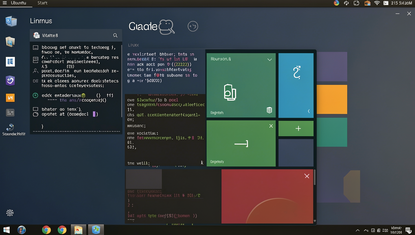 Photorealistic image of a Linux desktop setup with detailed UI elements.