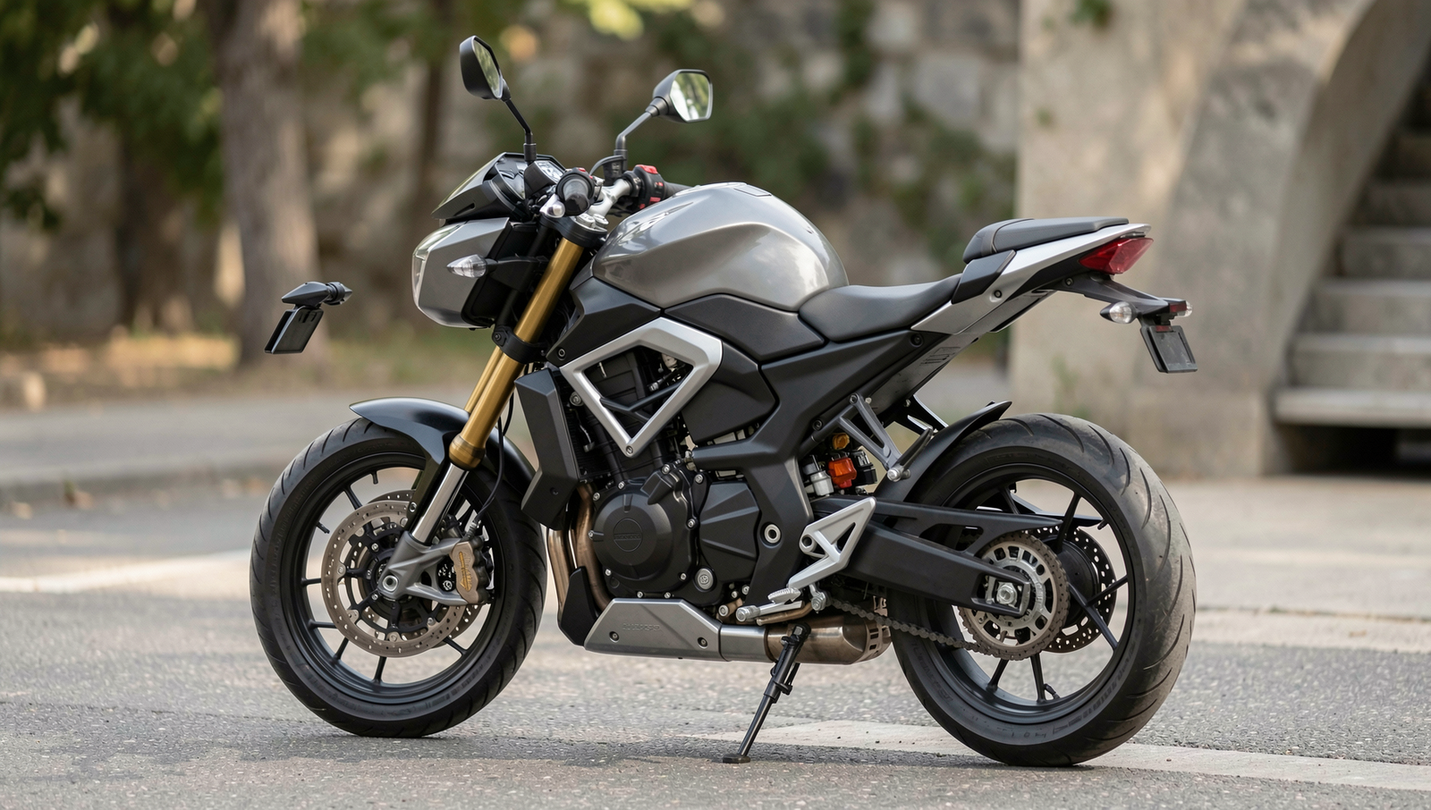 Photorealistic modern electric motorcycle showcasing sleek design and advanced technology.