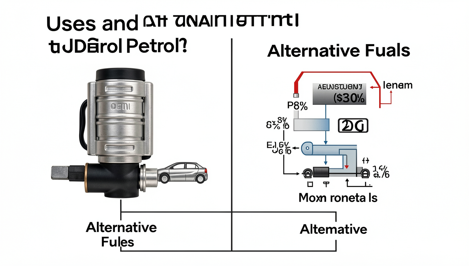 Comparison chart of petrol and alternative fuels with detailed technical information.