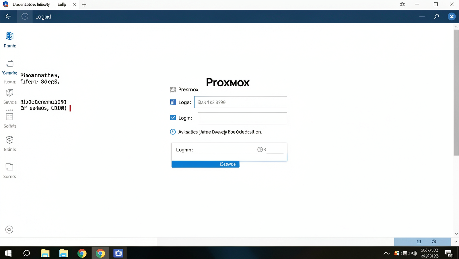 Proxmox web interface login screen displayed on a computer monitor.