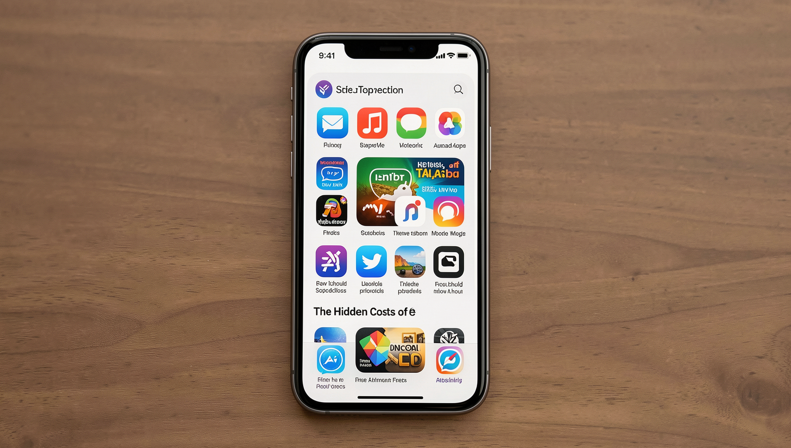 Smartphone screen showing various free apps with advertisements displayed.