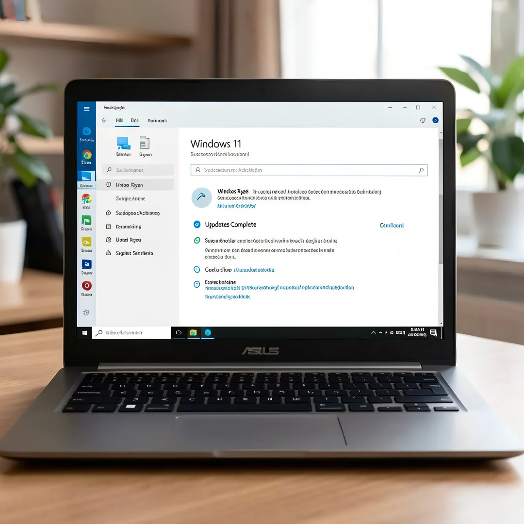 Step 8: Windows 11 settings showing successful activation and updates complete on ASUS Ryzen laptop