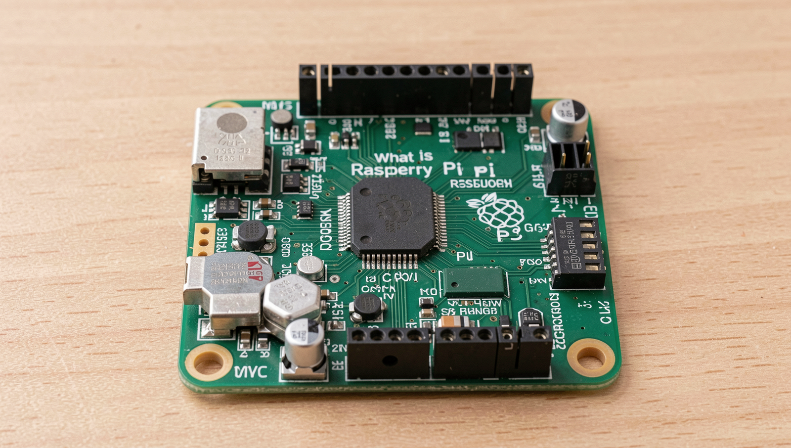 Photorealistic Raspberry Pi board showcasing detailed components in natural lighting.