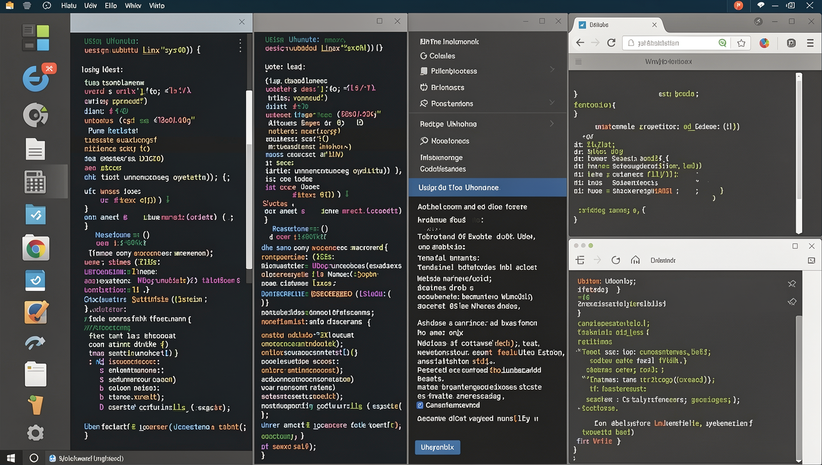 Collage of popular Ubuntu applications and terminal commands in a photorealistic style.