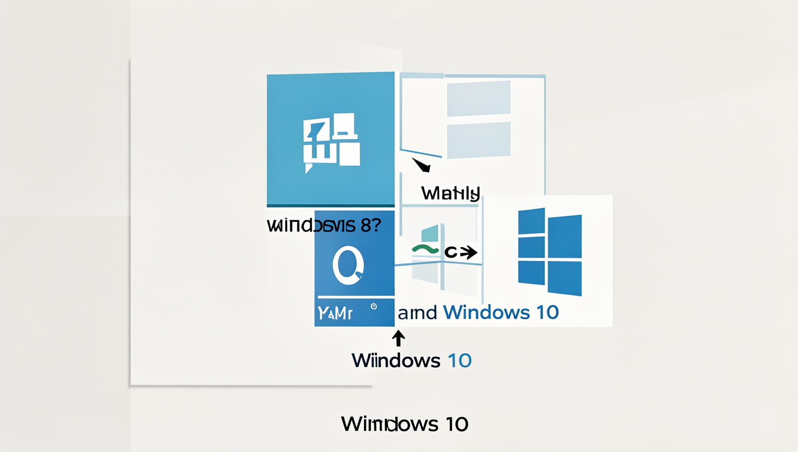 Diagram comparing features of Windows 8 and Windows 10, highlighting key differences.
