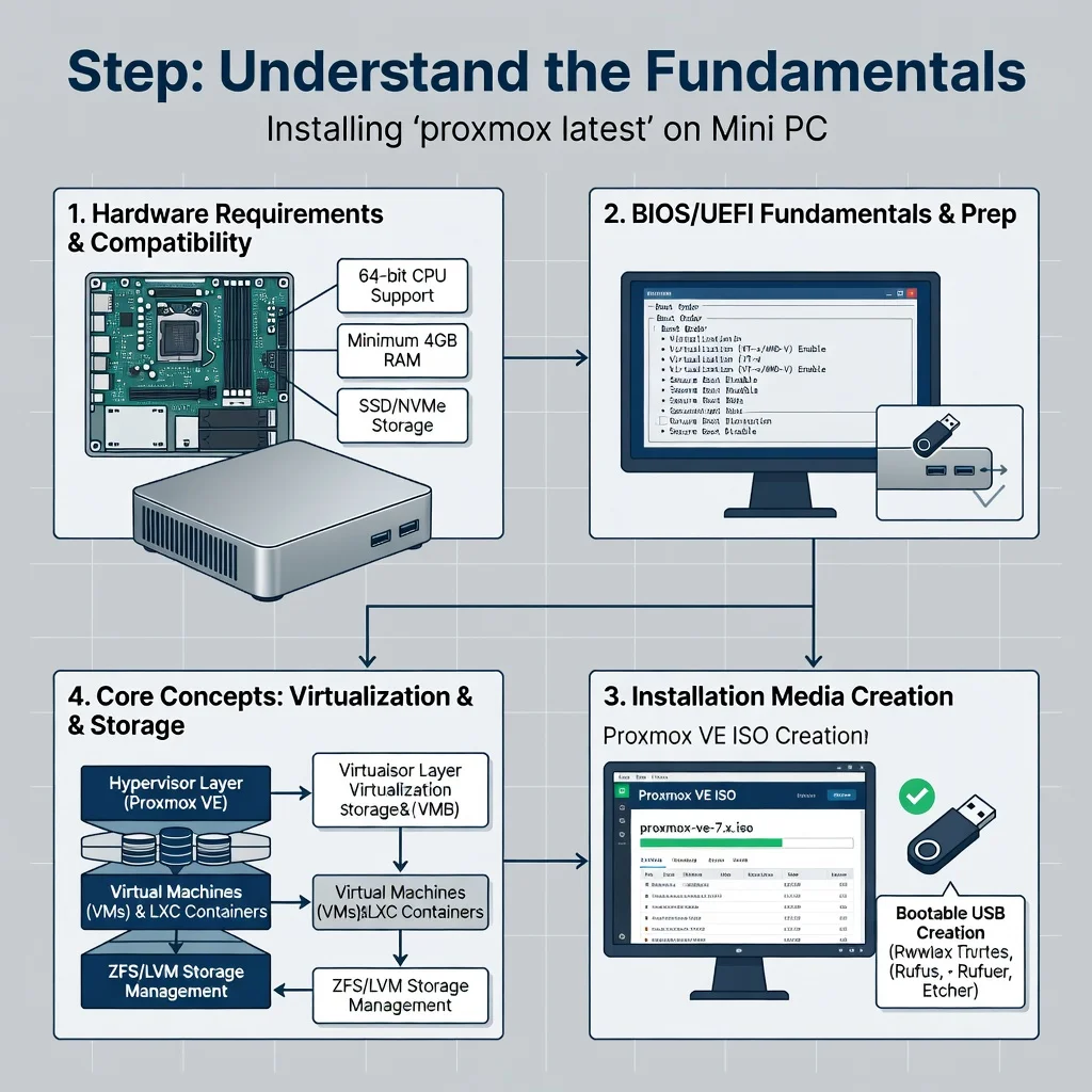 Step 1: Illustration for step: Understand the fundamentals related to install proxmox lates on mini pc detai