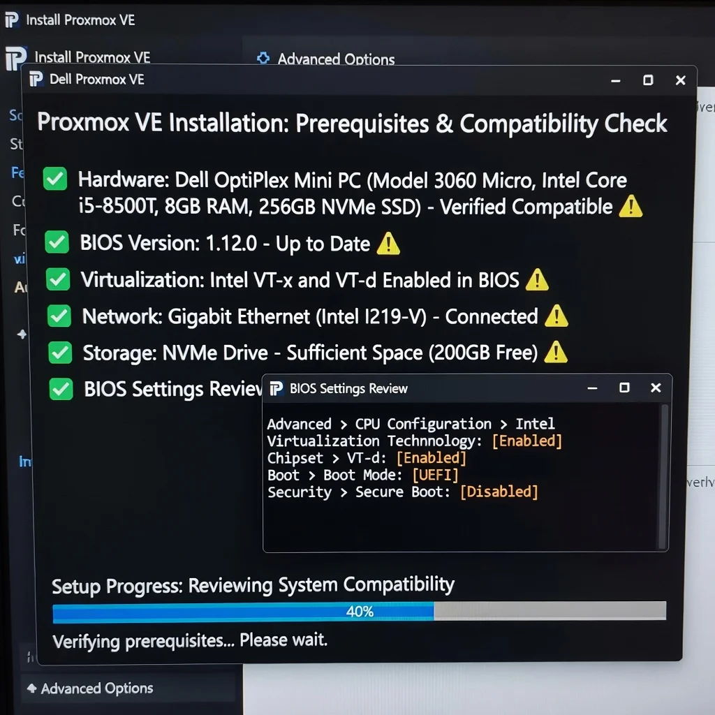 Step 1: Technical tutorial screenshot: Review prerequisites and compatibility for install proxmox on dell mi
