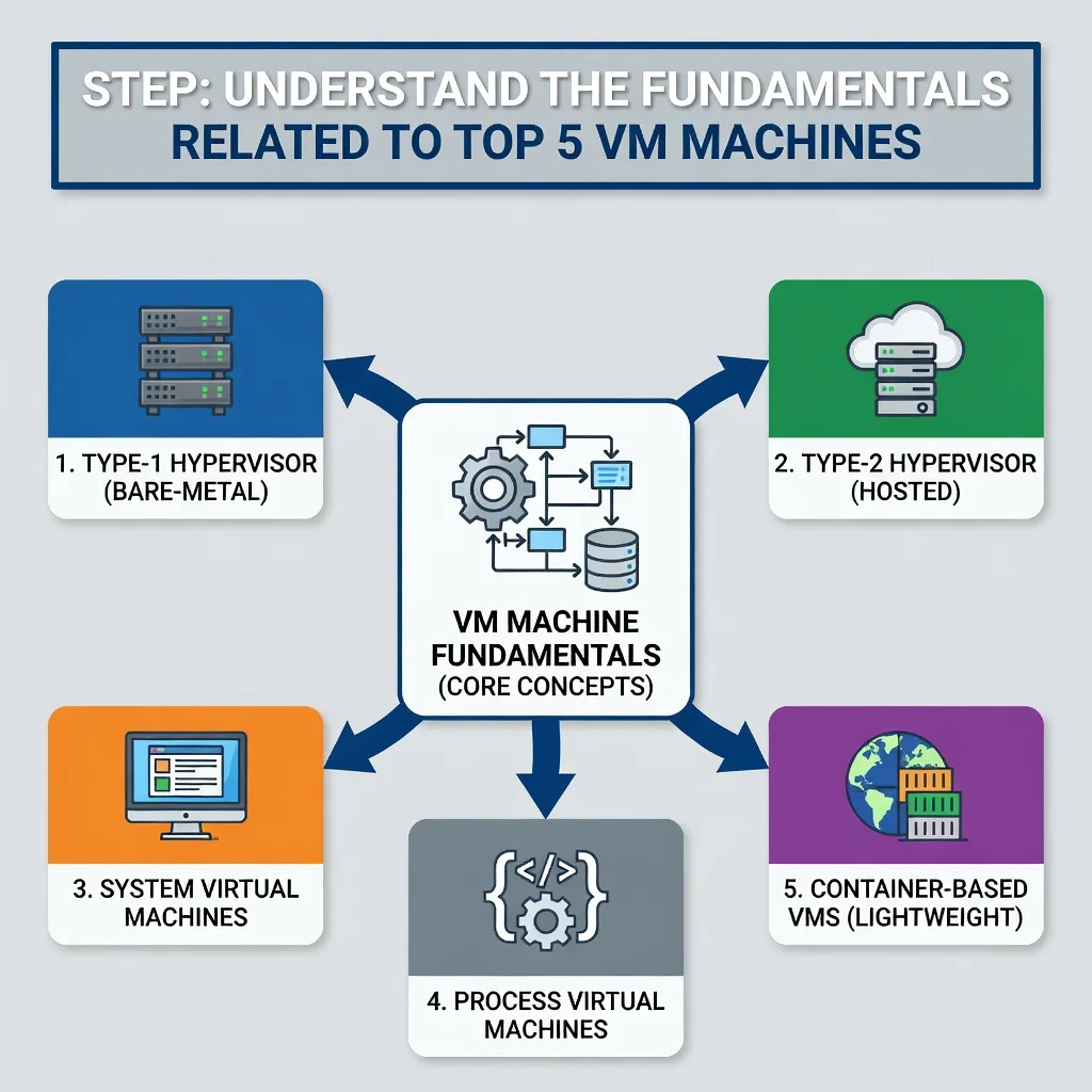Step 1: Illustration for step: Understand the fundamentals related to top 5 vm matchines, professional educa