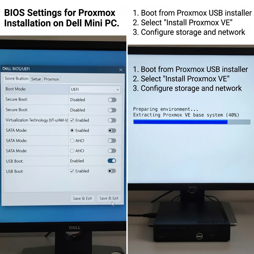 Step 2: Technical tutorial screenshot: Prepare the environment for install proxmox on dell mini pc tel me in