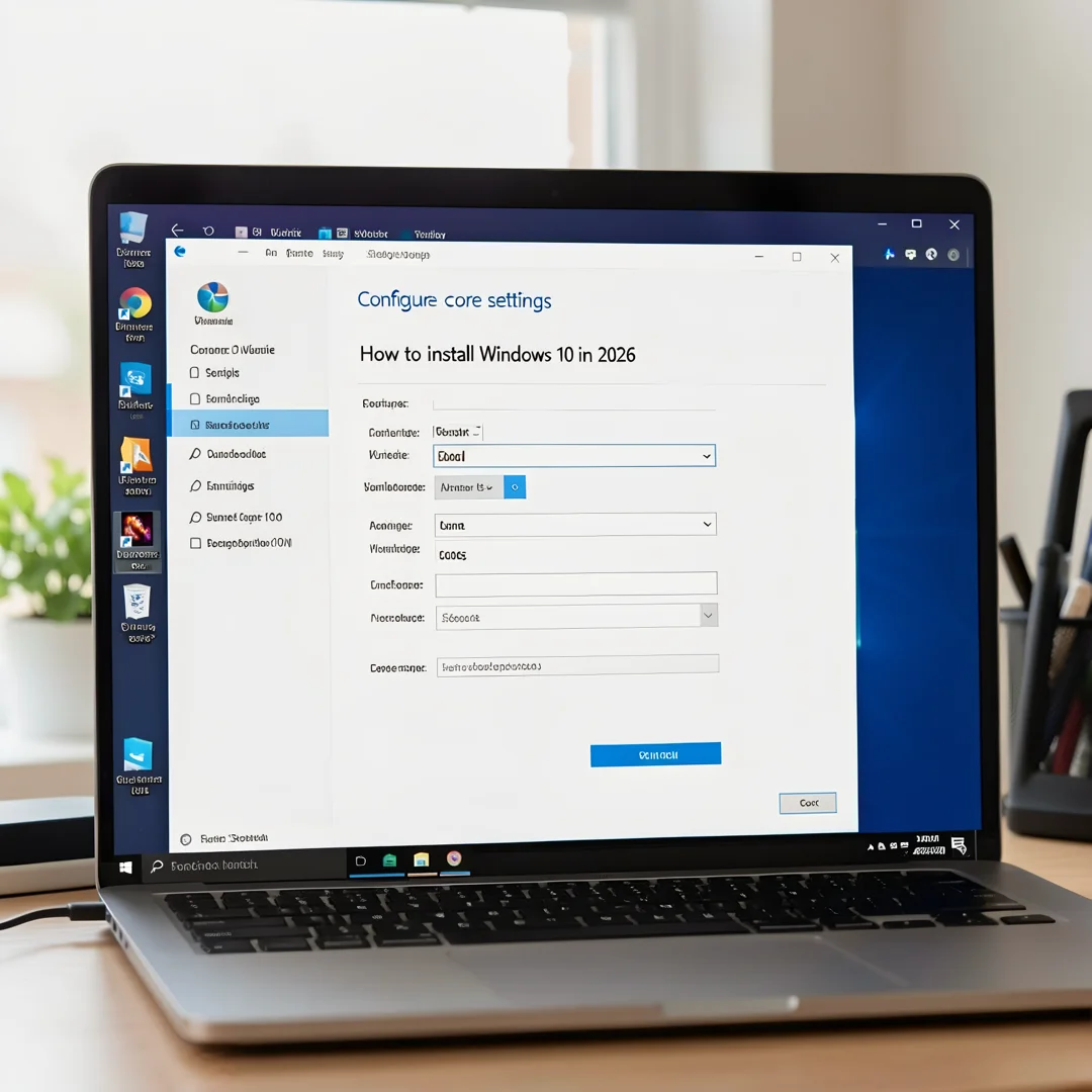 Step 3: Technical tutorial screenshot: Configure core settings for How to install windows 10 in 2026, comput