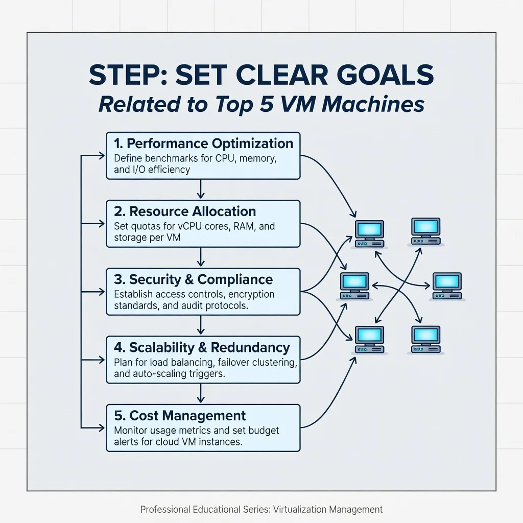Step 3: Illustration for step: Set clear goals related to top 5 vm matchines, professional educational style