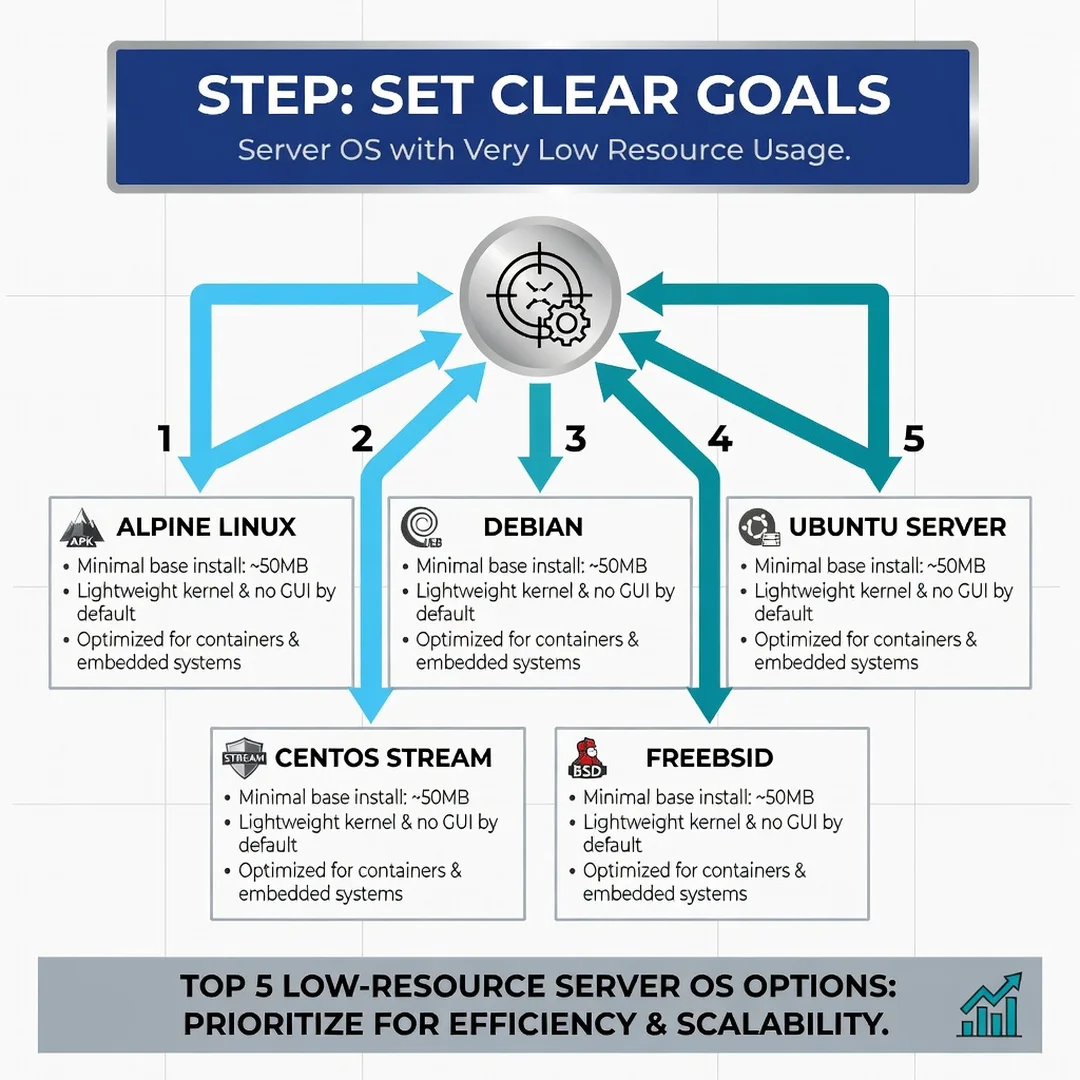 Step 3: Illustration for step: Set clear goals related to which server os have very low resources usage tel