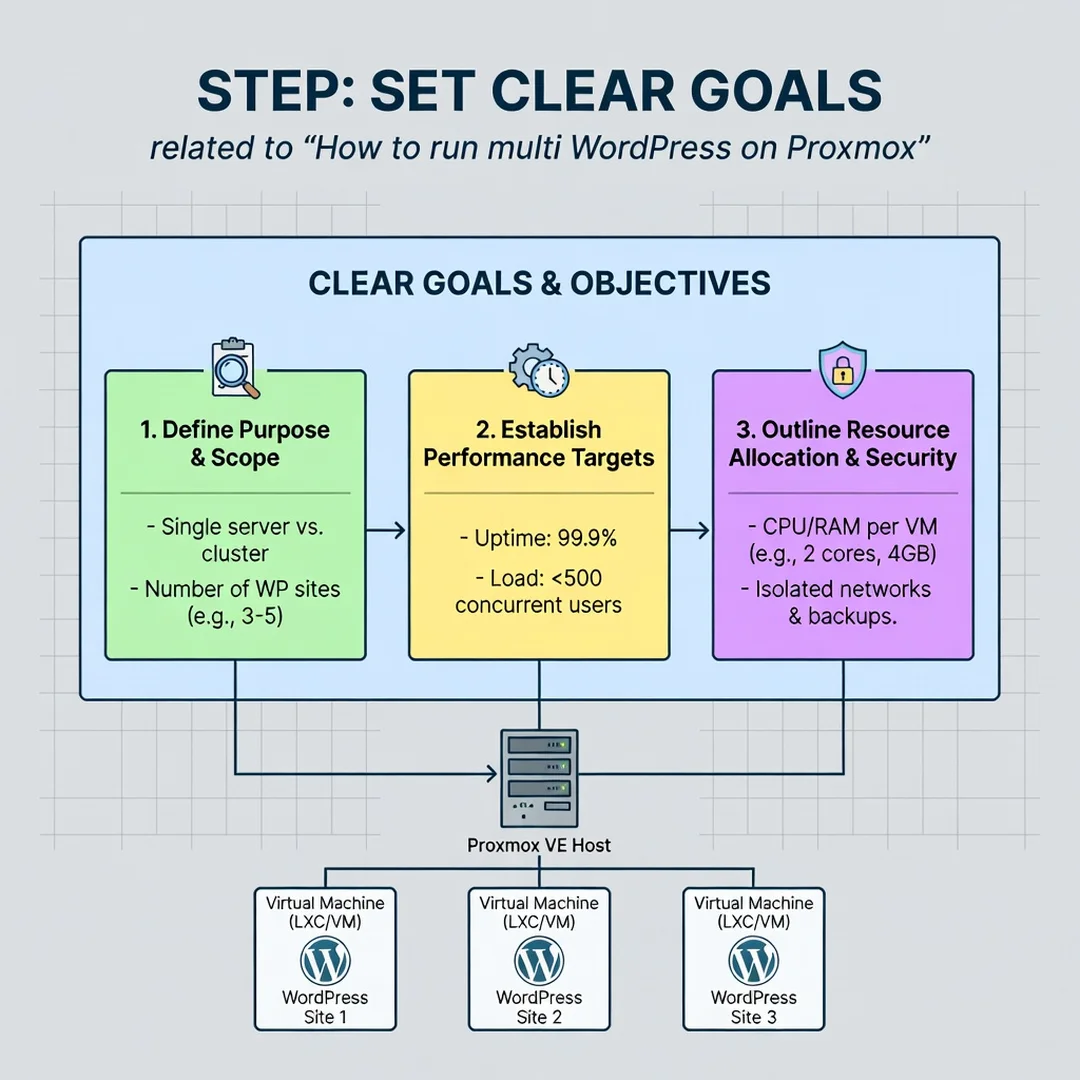Step 3: Illustration for step: Set clear goals related to How to run multi wordpress on proxmox, professiona