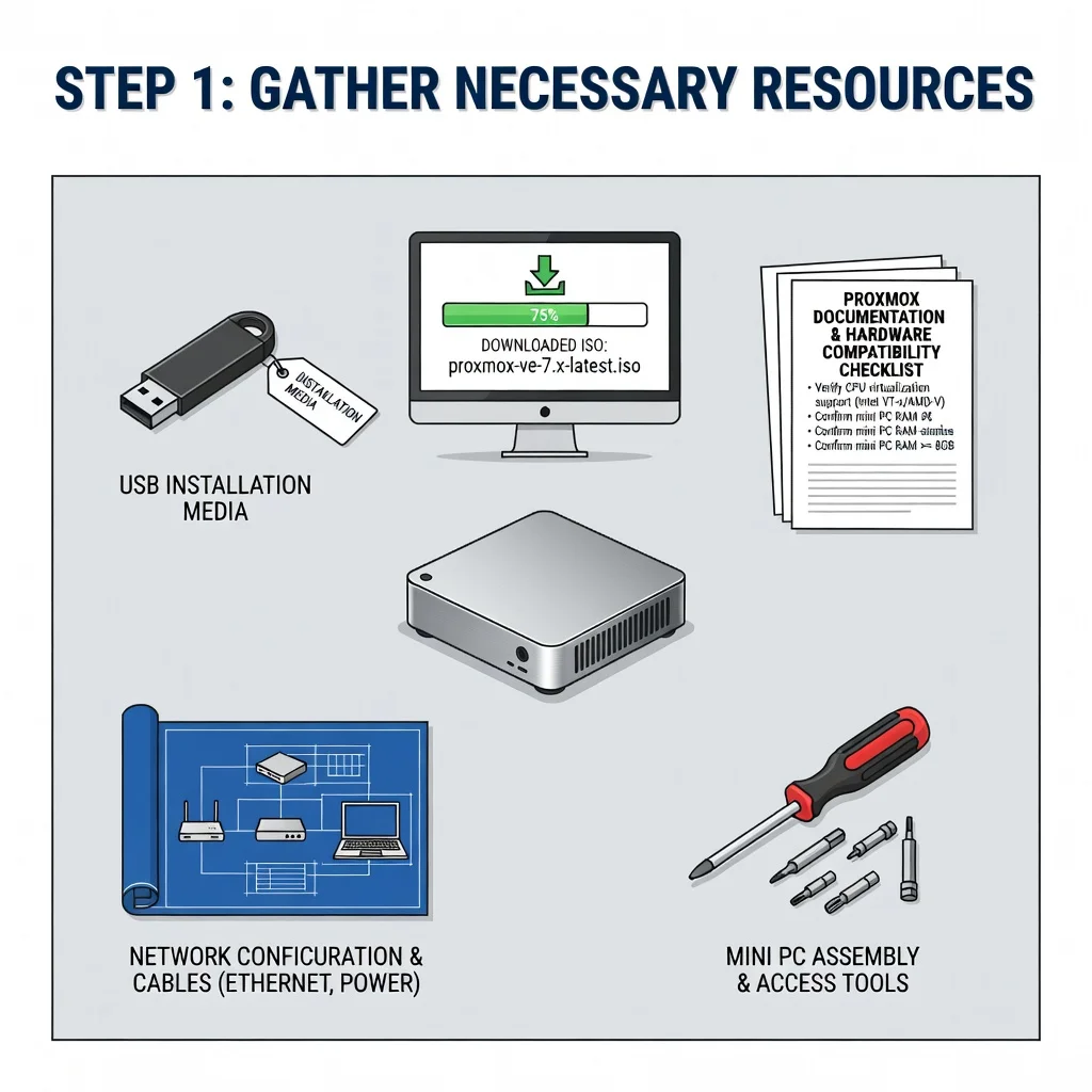 Step 4: Illustration for step: Gather necessary resources related to install proxmox lates on mini pc detail