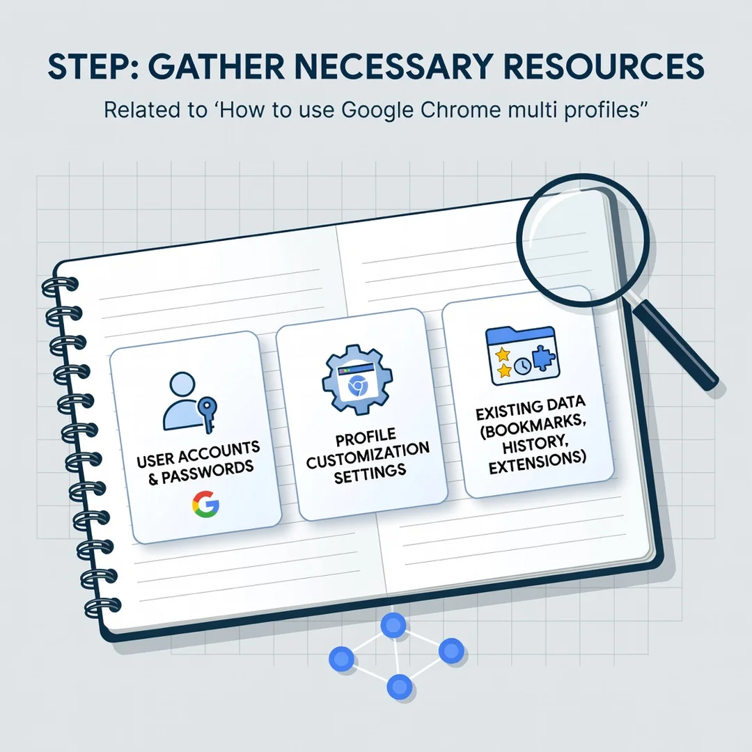 Step 4: Illustration for step: Gather necessary resources related to How to use google chrome multi profiles
