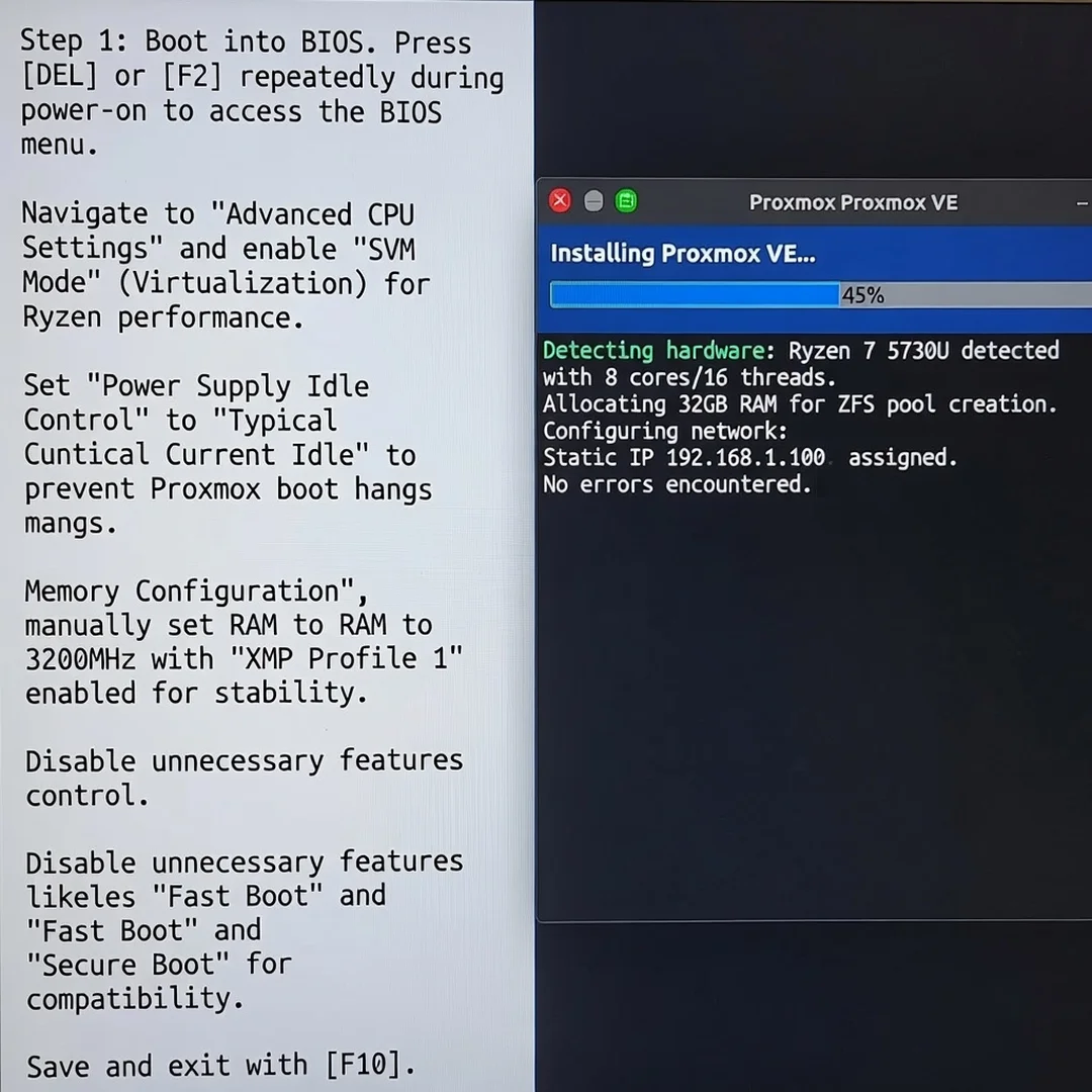 Step 4: Technical tutorial screenshot: Run the main installation procedure for install proxmox on acemagicia