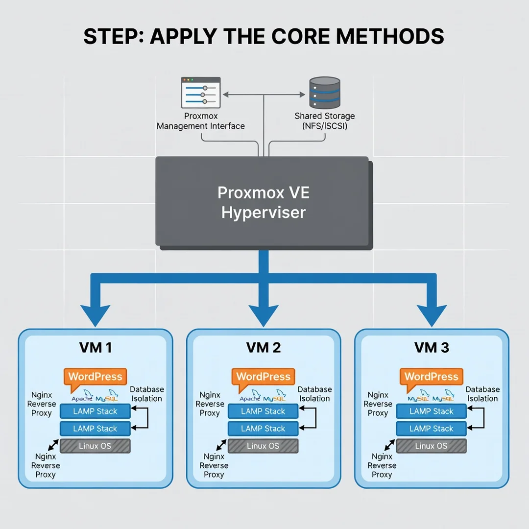 Step 5: Illustration for step: Apply the core methods related to How to run multi wordpress on proxmox, prof