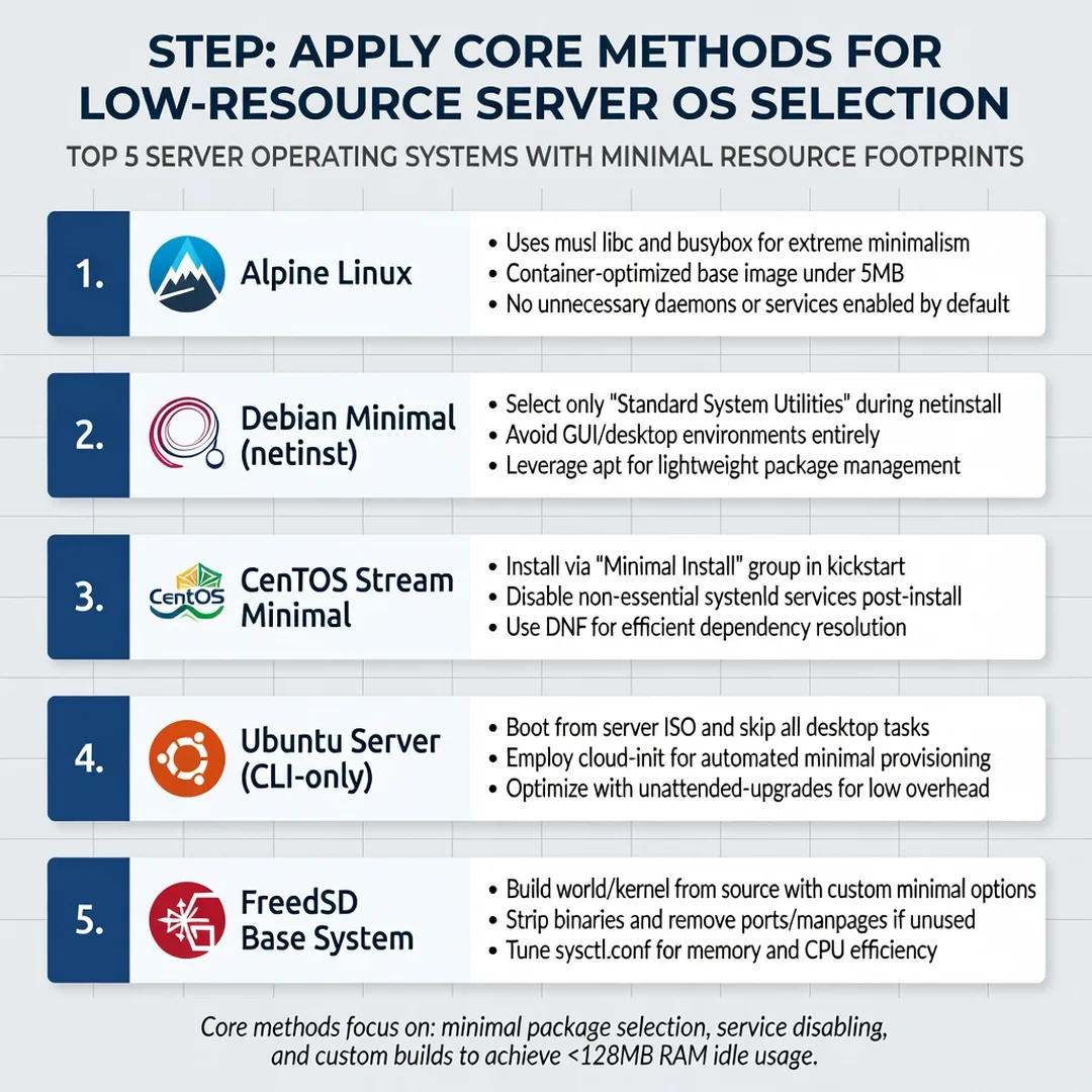 Step 5: Illustration for step: Apply the core methods related to which server os have very low resources usa