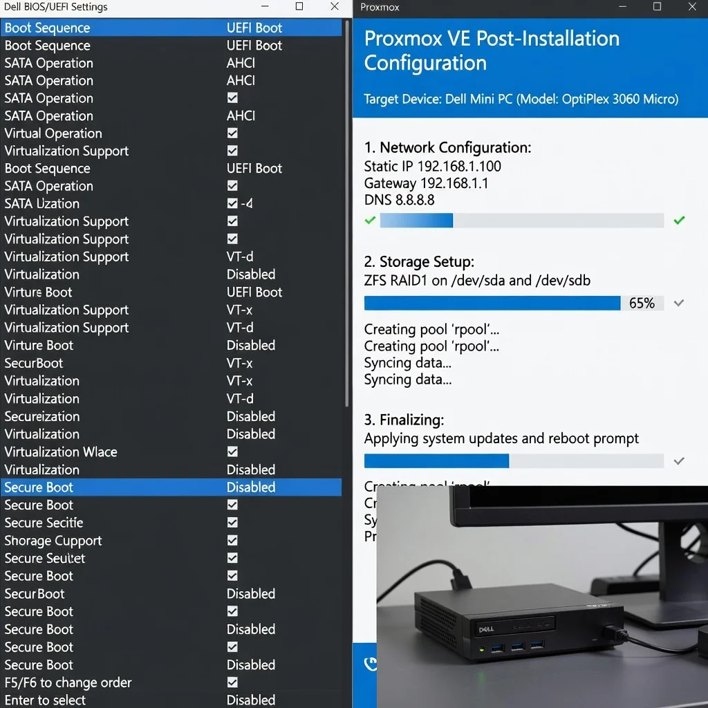 Step 6: Technical tutorial screenshot: Configure post-install options for install proxmox on dell mini pc te