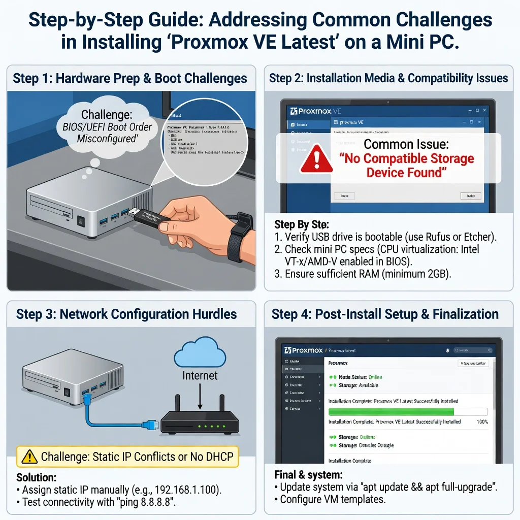 Step 7: Illustration for step: Address common challenges related to install proxmox lates on mini pc detaile