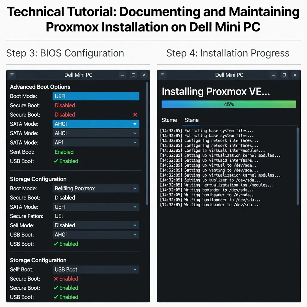 Step 8: Technical tutorial screenshot: Document and maintain the setup for install proxmox on dell mini pc t